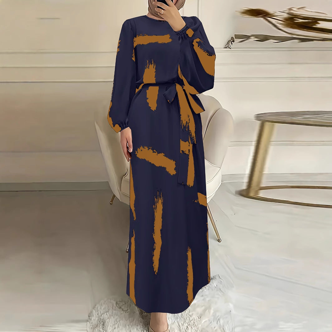 A printed long-sleeved dress