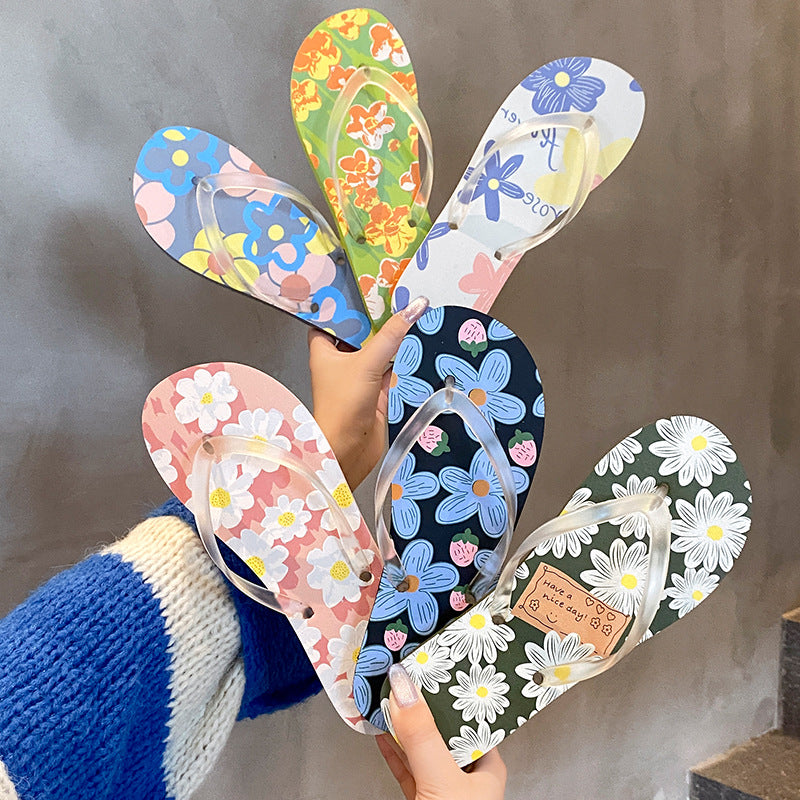 A non-slip ns tide i fashion beach pinch flip-flops women's slippers couple splint sandals summer wear new flower shoes