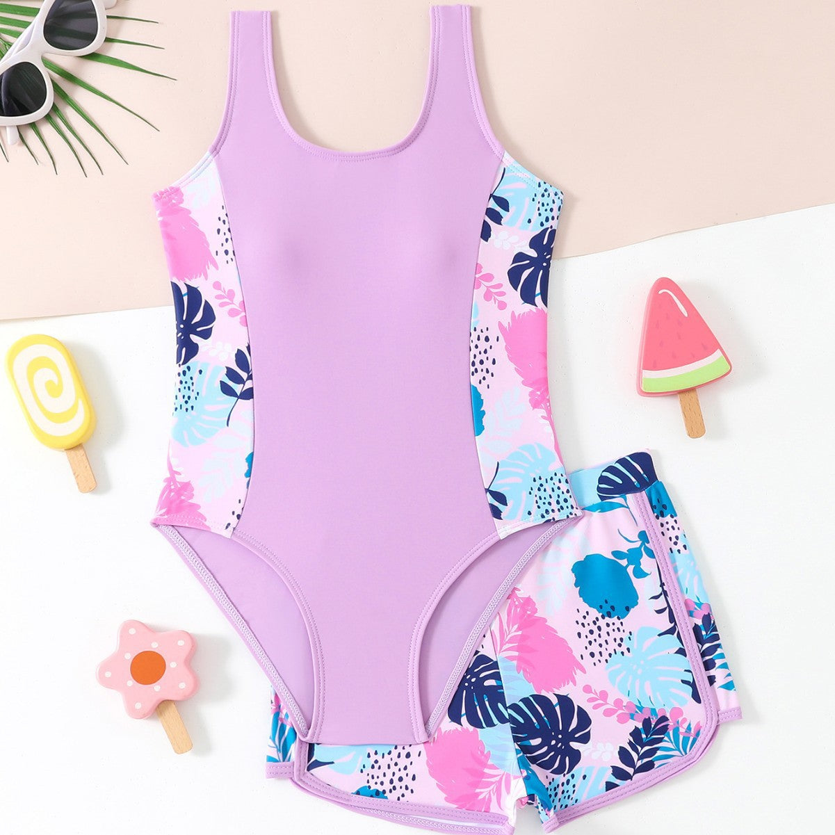 A children's swimsuit European and American girls medium and older children's one-piece boxers two-piece swimsuit - Mixbatch