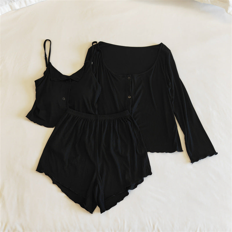 A Modal pajamas women's spring, autumn and winter sexy with chest pads, summer suspenders, trousers can be worn outside, simple loungewear cover - Mixbatch