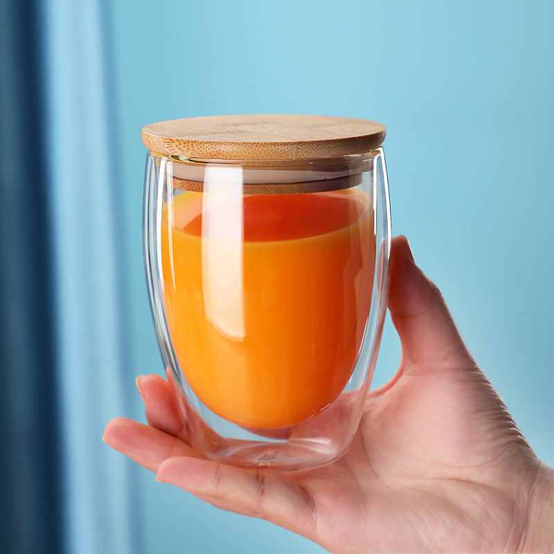 A Egg-shaped double-layer simple glass high borosilicate tea cup transparent milk beverage cup heat-resistant coffee cup wholesale