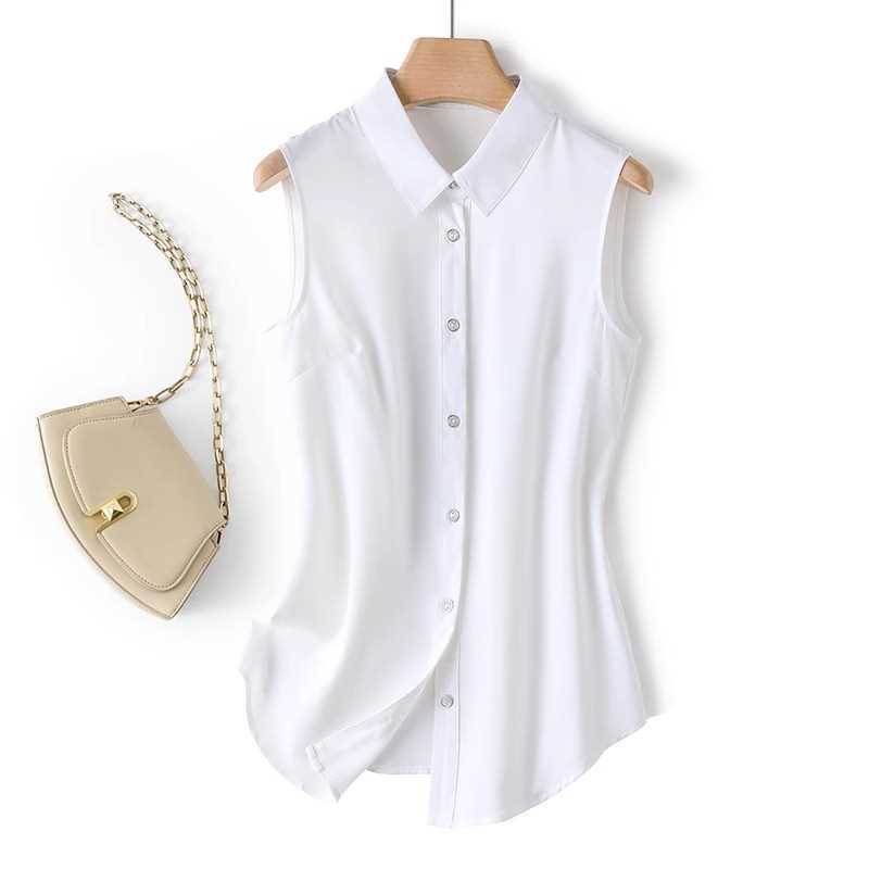 A White sleeveless shirt women's autumn medium and long inner vest top loose backing vest lapel anti-wrinkle shirt
