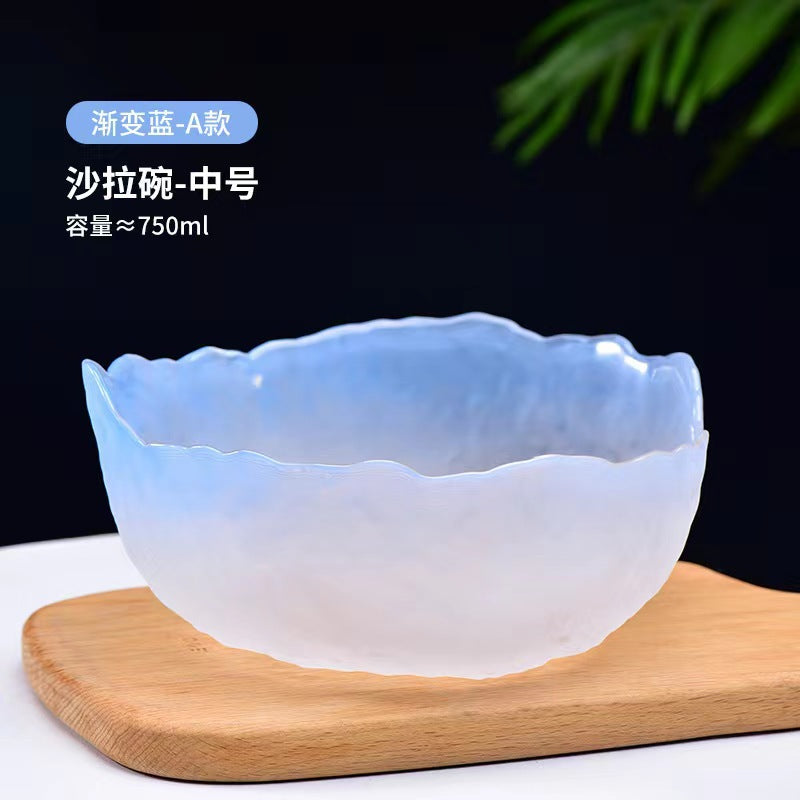 A Creative Japanese Lotus Mist Powder Glass Fruit Salad Bowl Set High Value Dessert Bowl Light Luxury Simple Household Fruit Plate