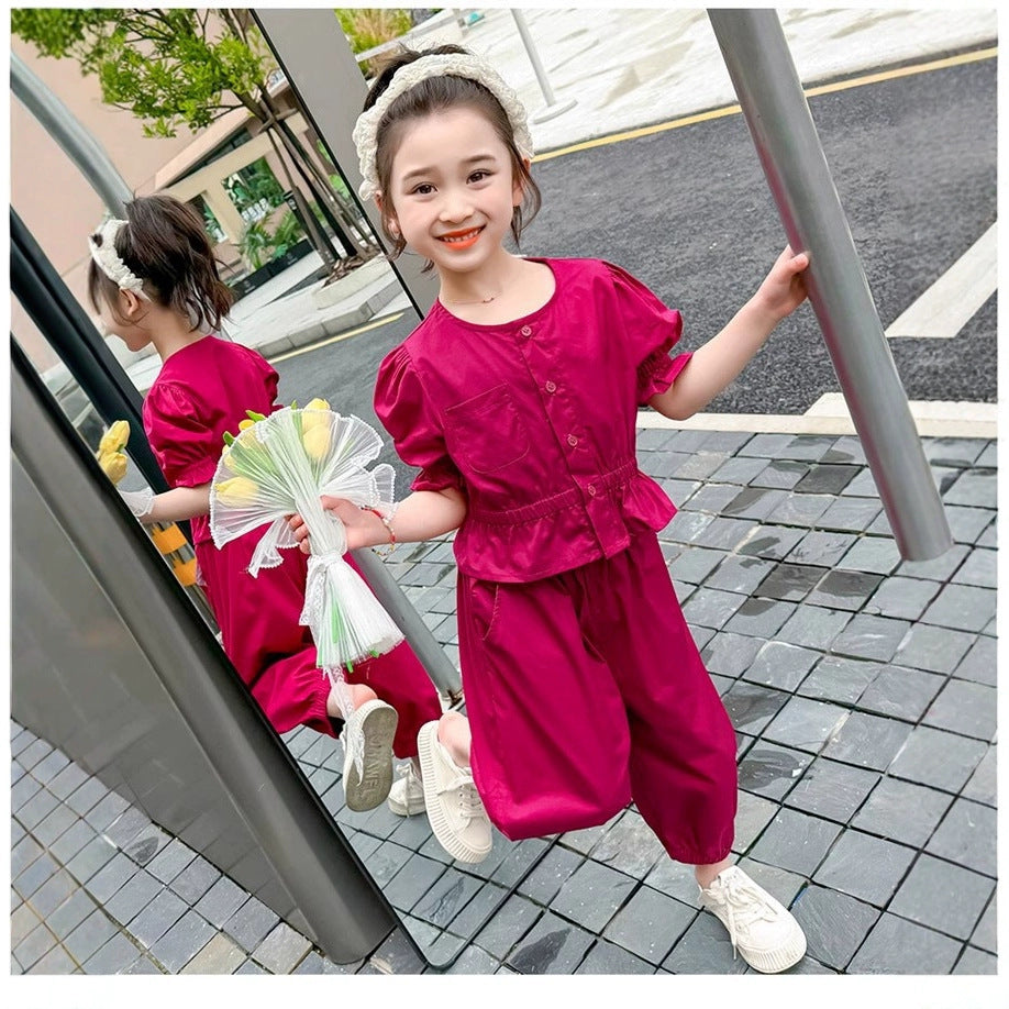 A Girls' Summer Clothing Red Foreign Style Fashion Fried Street Suit