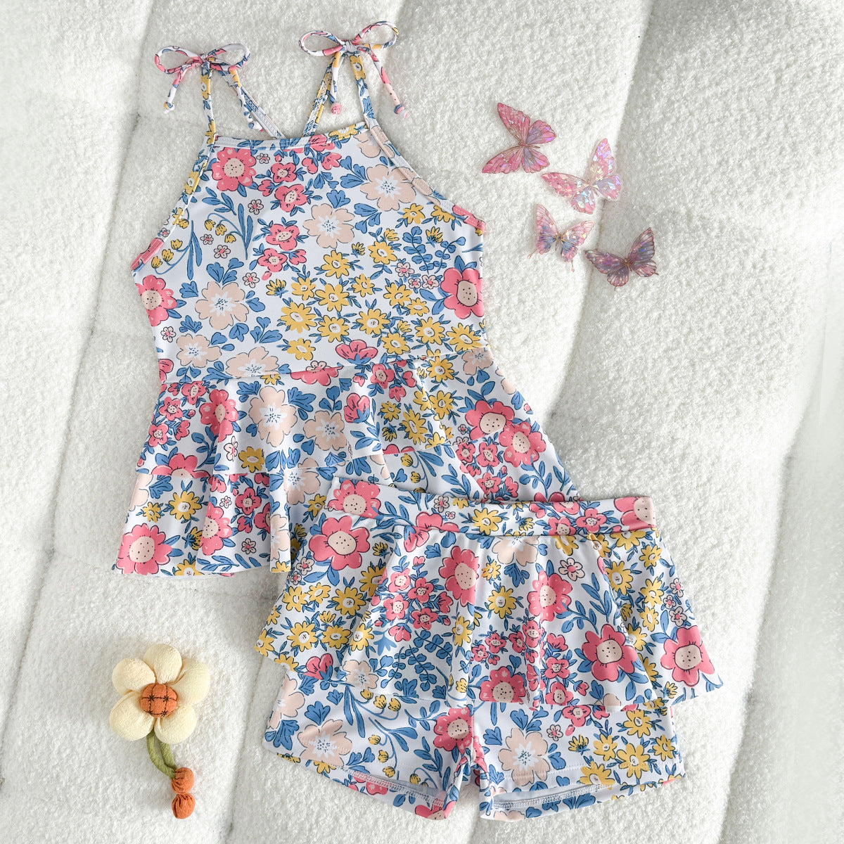 A European and American children's swimsuit girls split swimsuit printed lotus leaf edge skirt swimsuit 3Y-11Y adjustable shoulder strap swimsuit - Mixbatch