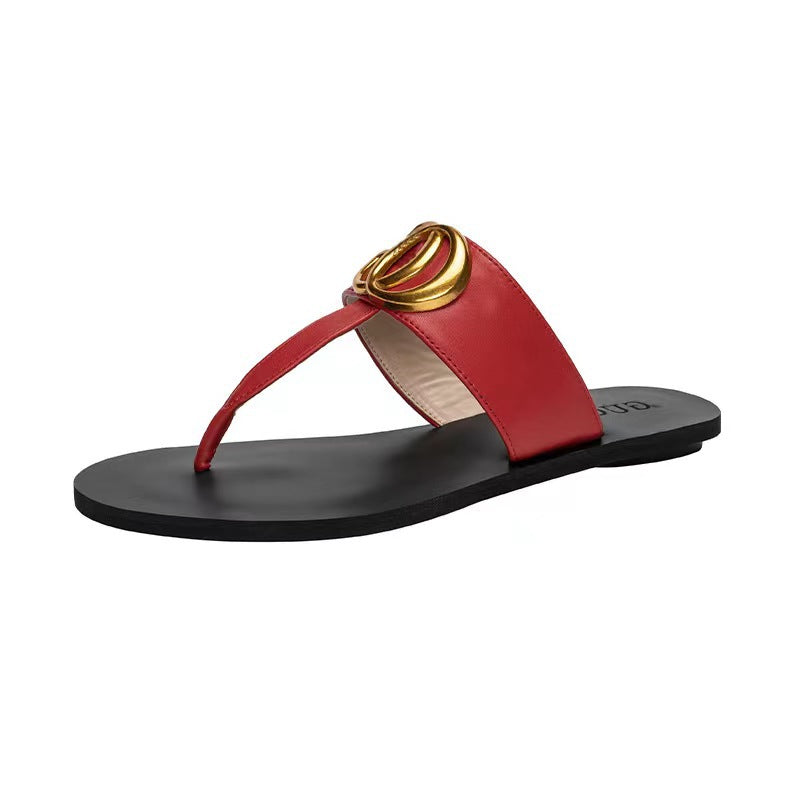 A new four-season flat leather flip-flops women's classic