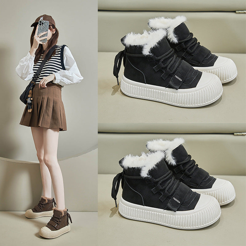 winter plus velvet high-top white shoes new Korean version of ins female students thick soleplate shoes tide casual shoes 0.8kg - Mixbatch