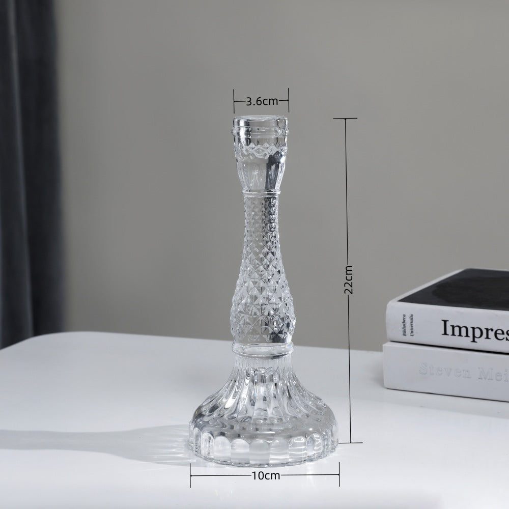 A transparent crystal glass candlestick ornament