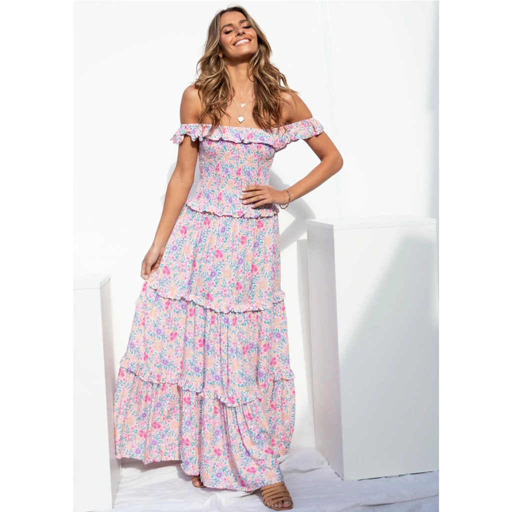 A new small floral print fresh and sweet chest wrap dress -1392