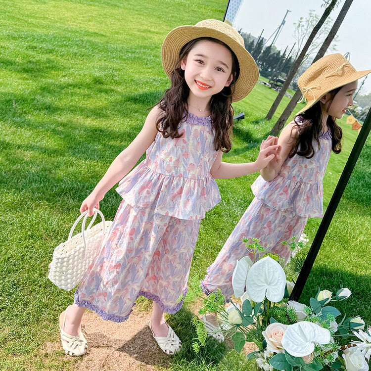 A new baby thin summer vest wide leg pants two-piece set children's fashionable summer wear