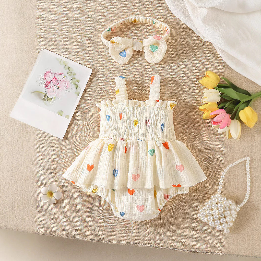 A Korean version of the new summer children's clothing baby onesie newborn baby girl fart coat full moon 100 days sling Romper