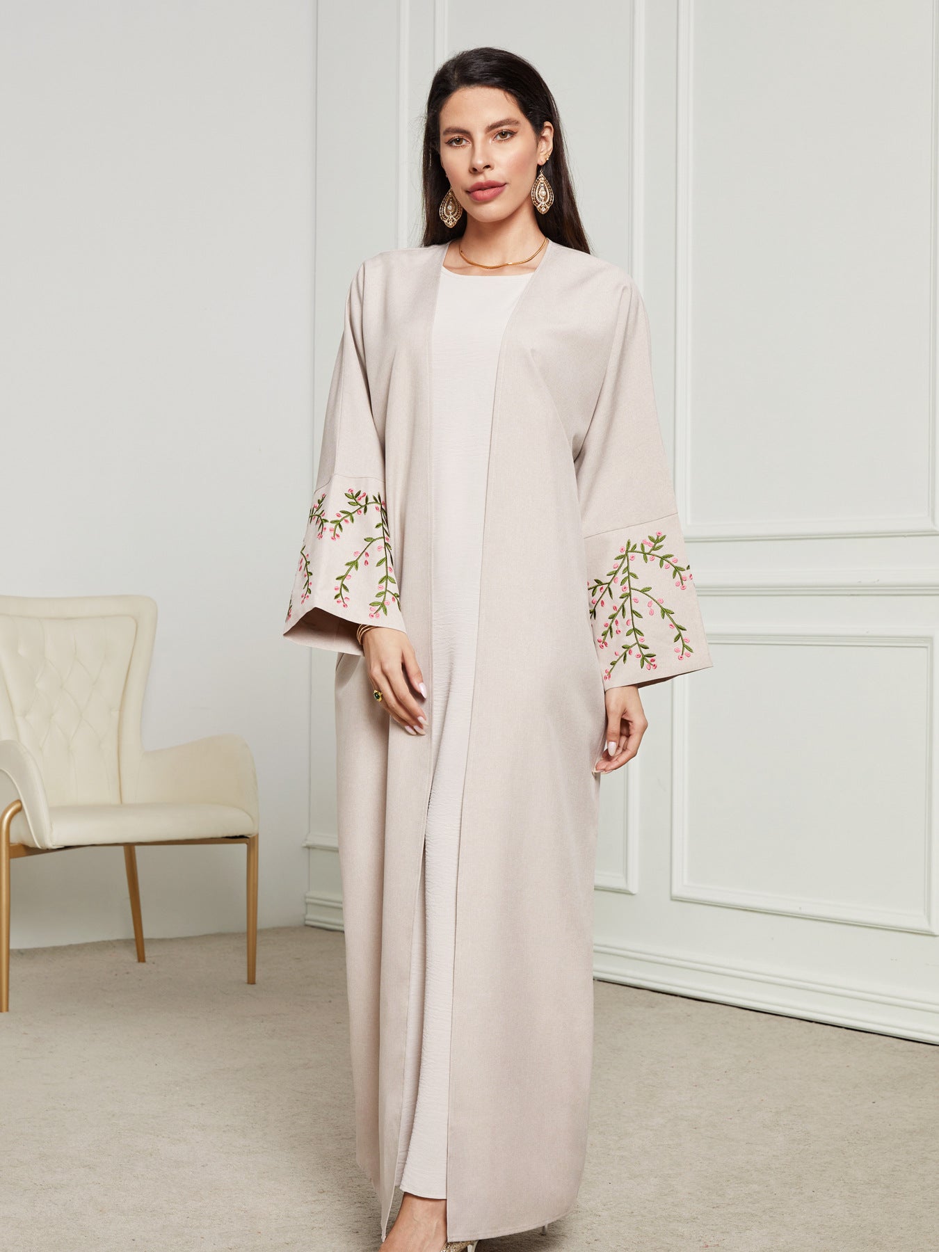 Muslim Embroidered Middle Eastern Clothing Fashion Elegant Cardigan Embroidered Dress Robe - Mixbatch