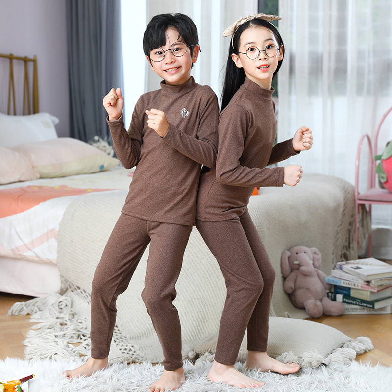 A Children's medium-neck thermal underwear Small medium-sized and older children's long johns Double-sided polished children's home primer set - Mixbatch