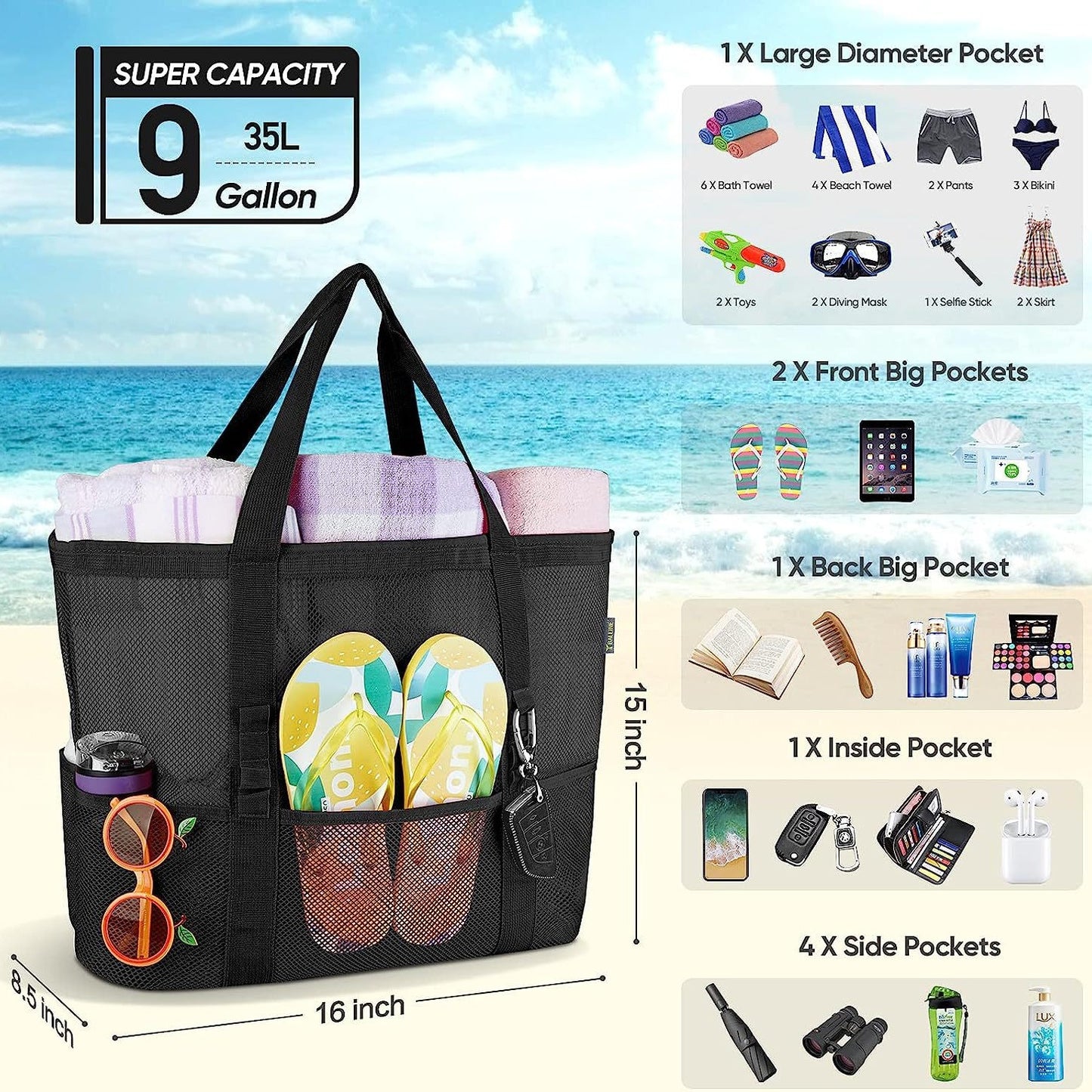 A mesh eye bag mesh portable beach bag large capacity toy storage bag bathroom wash swimming bag