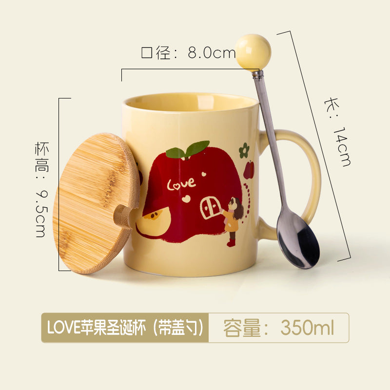 A Christmas Mug Ceramic Cup with Lid Spoon