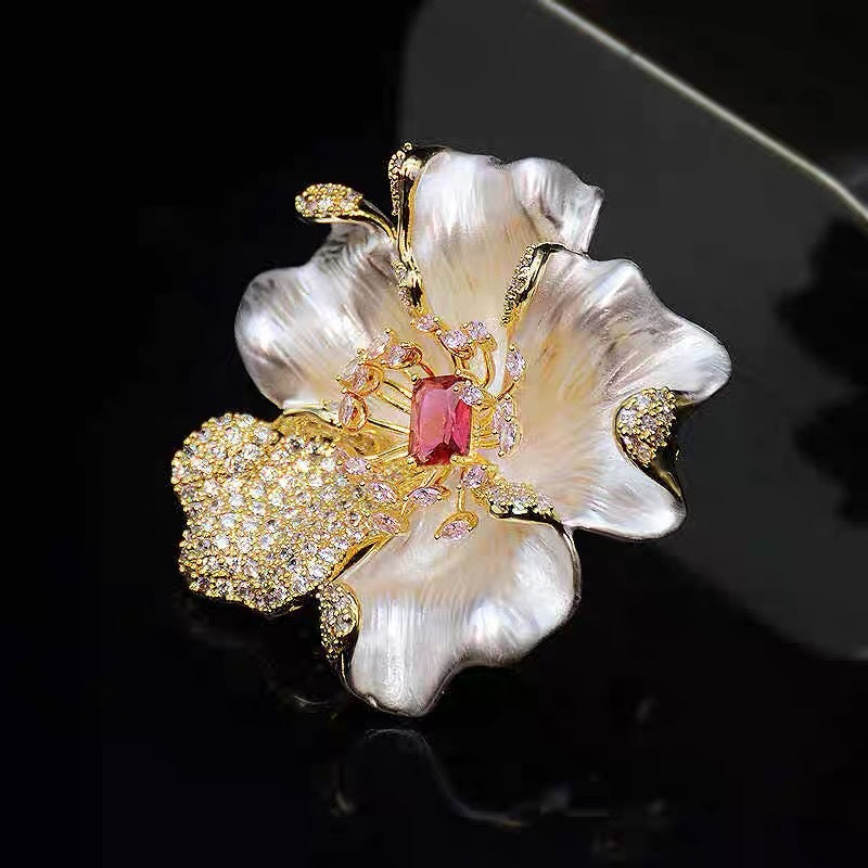 A new elegant temperament blazer pin heavy industry luxury accessories high design zircon flower brooch - Mixbatch