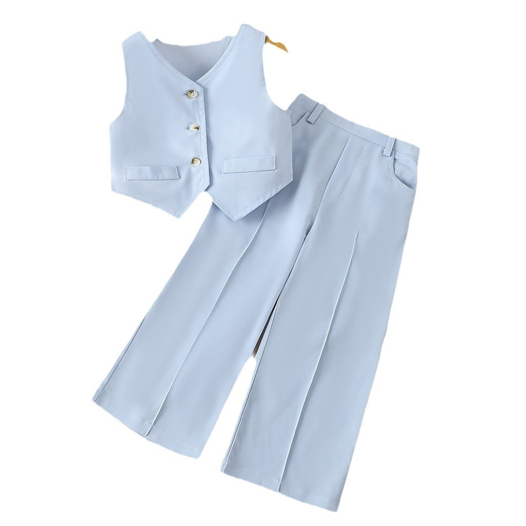 A cross-border new children's clothing girls high waist French fashion suit medium and small children's foreign style versatile suit Kids suit