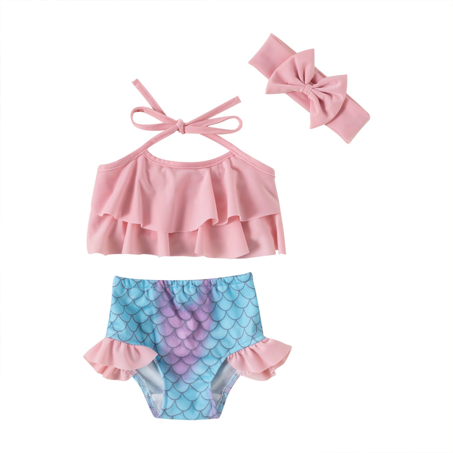 A new three-piece set of fish scales hanging neck for infants and girls - Mixbatch