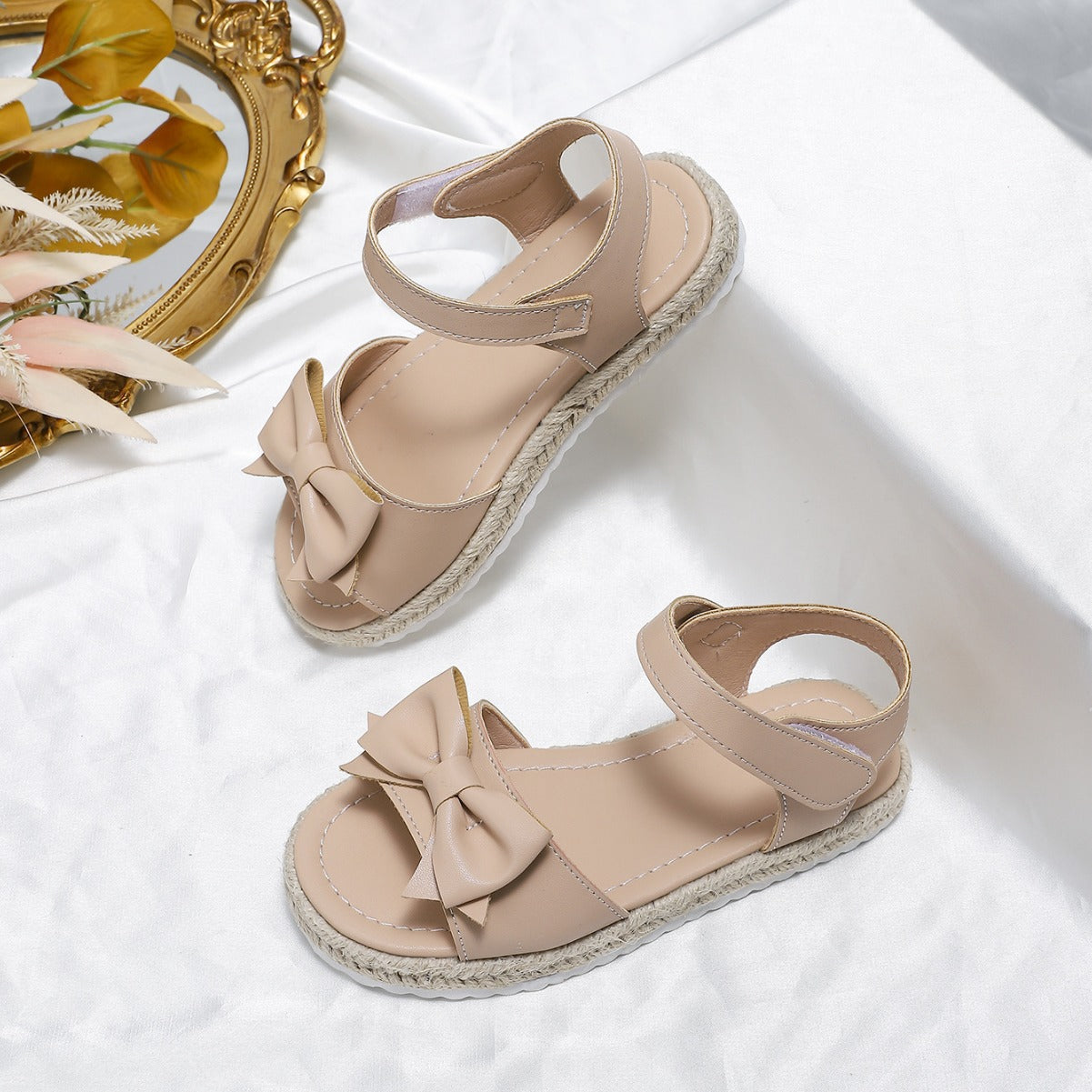 A new casual simple leak toe cute bow comfortable beach sandals apricot foreign trade - Mixbatch