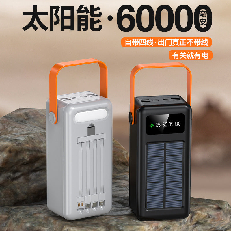 Cross-border large-capacity 5W100000 mAh self-contained cable, power bank, outdoor camping, solar mobile power customization