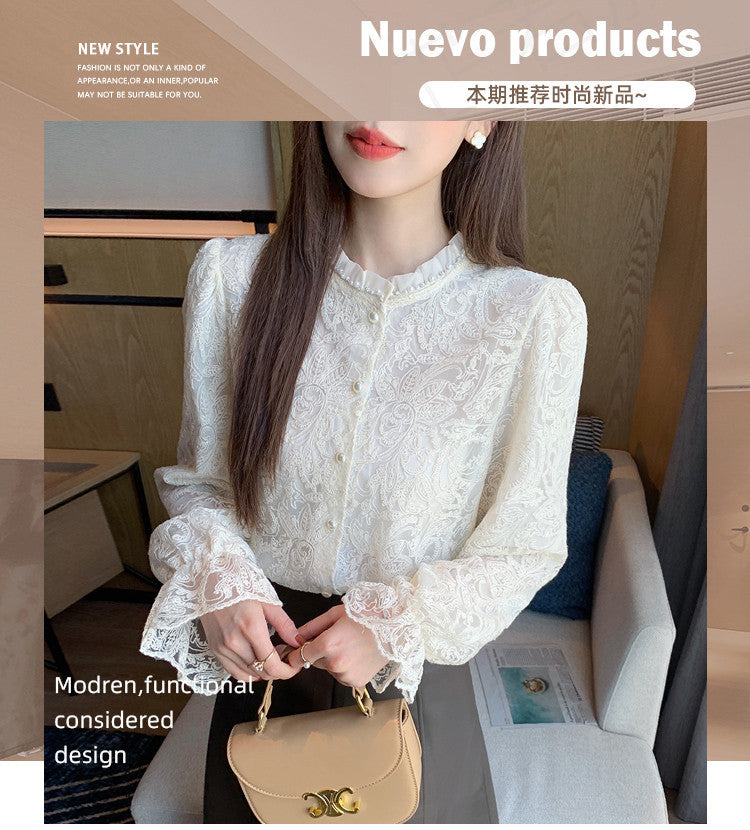 A spring new hollow long-sleeved lace shirt blouse spring shirt