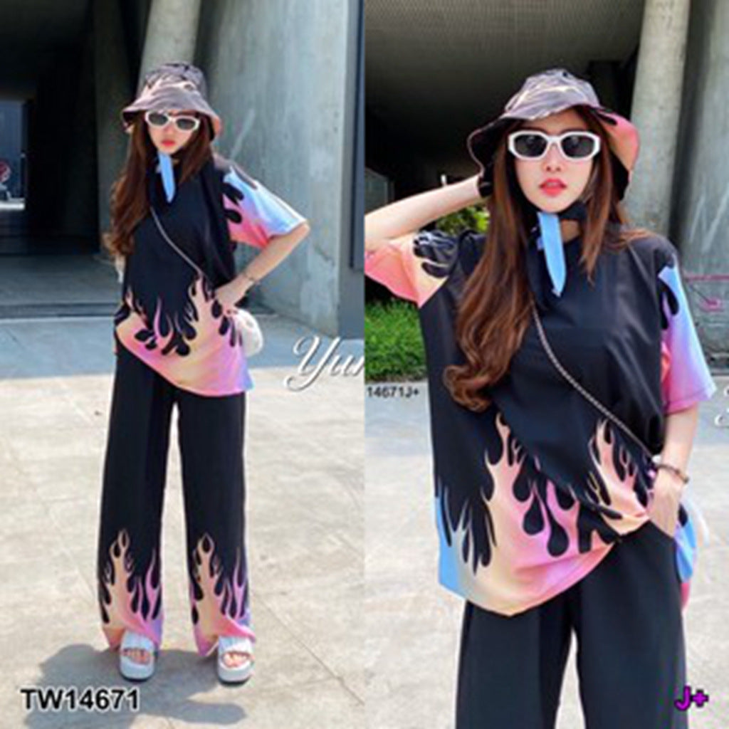 A summer new tie-dye short-sleeved trousers two-piece vacation beach set wholesale