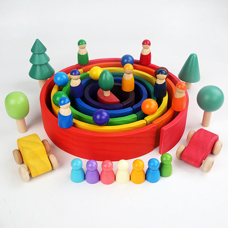 A 12 large rainbow building block arch bridge kindergarten children's educational early education pile tower stacked high doll collage toy