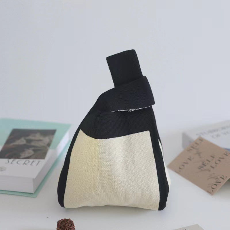 A Internet celebrity handbag women's knitted wool bucket bag Japanese and Korean version versatile hand carry casual tote bag box lunch bag y