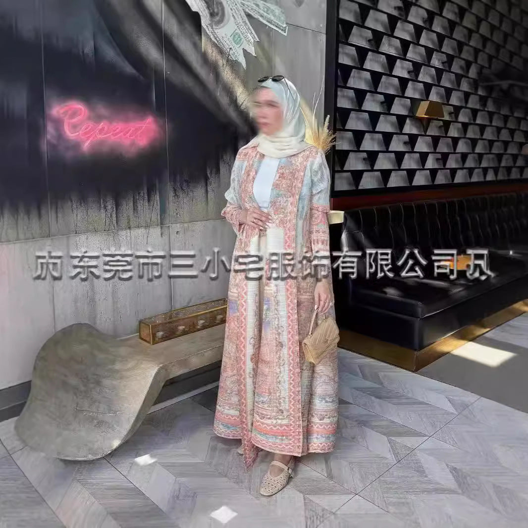 A Pleated robe print cardigan women's clothing