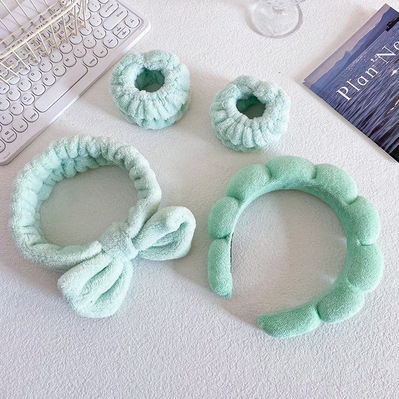 A Bow hair band, wash makeup, mask, cloud headband set, tie hair high cranial top
