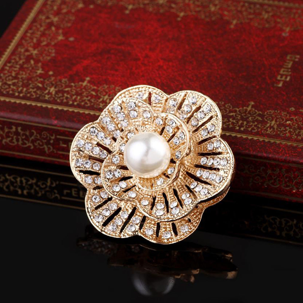 A Cross-border hot-selling Korean version of pearl brooch, high-end diamond-encrusted flower pin, anti-light brooch clothing accessories - Mixbatch