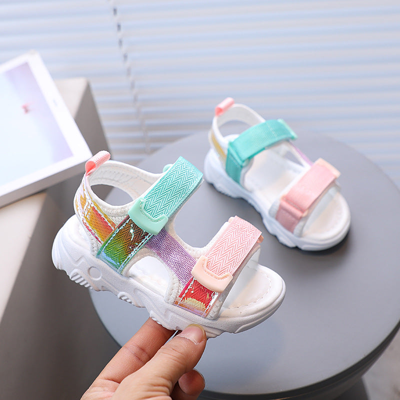 A girls open-toed beach sandals summer new children's multicolored soft-soled casual children's toddler shoes Korean version - Mixbatch