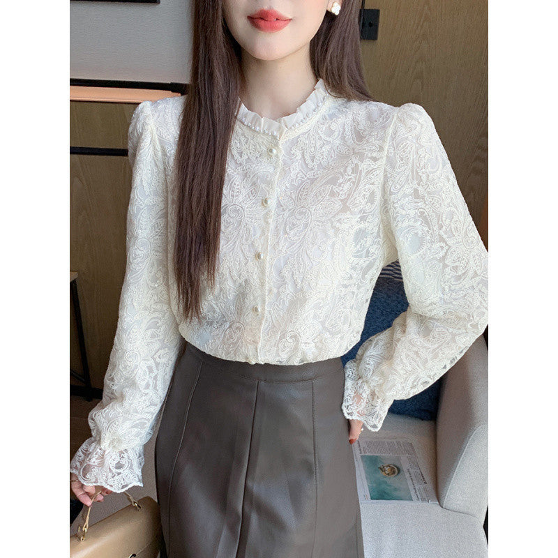 A spring new hollow long-sleeved lace shirt blouse spring shirt