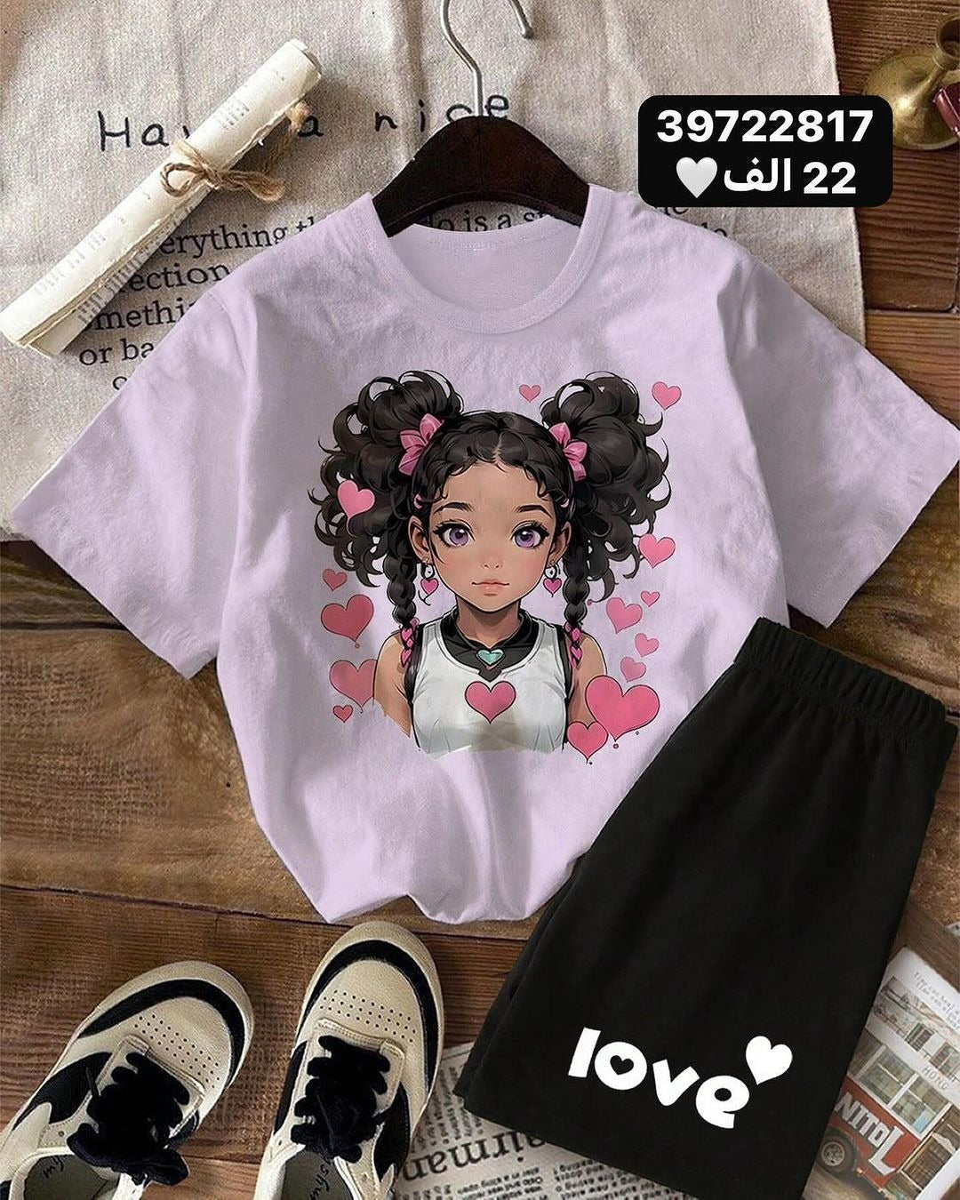 A Children's cute cartoon pattern printing set boys and girls short-sleeved T-shirt + shorts