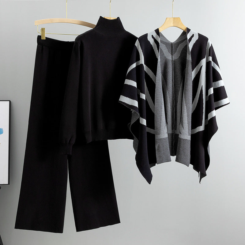 A knitted sweater pants three-piece set