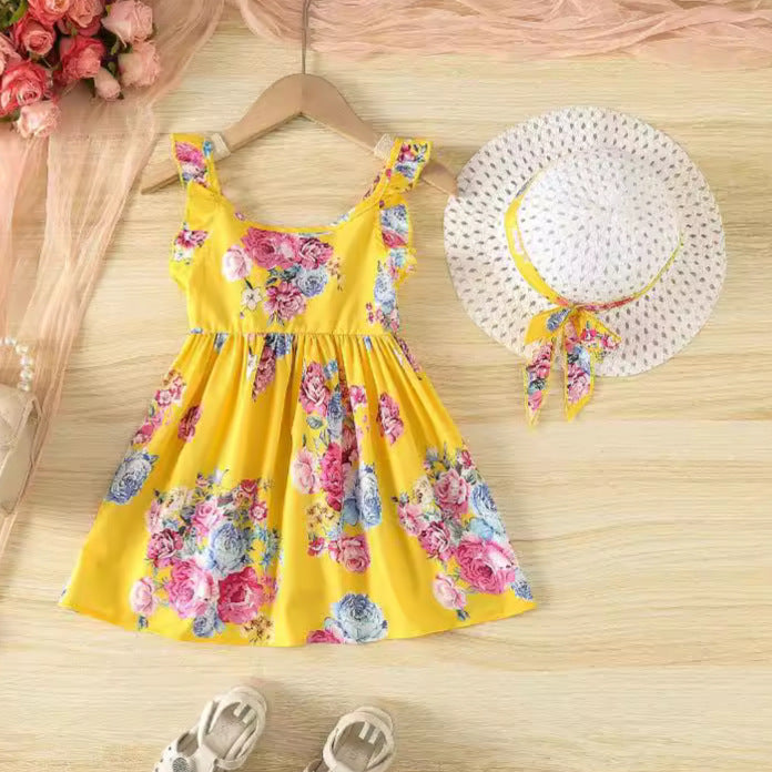 A Kids dress Girls fashion summer dress Korean version sleeveless simple flower print princess dress - Mixbatch