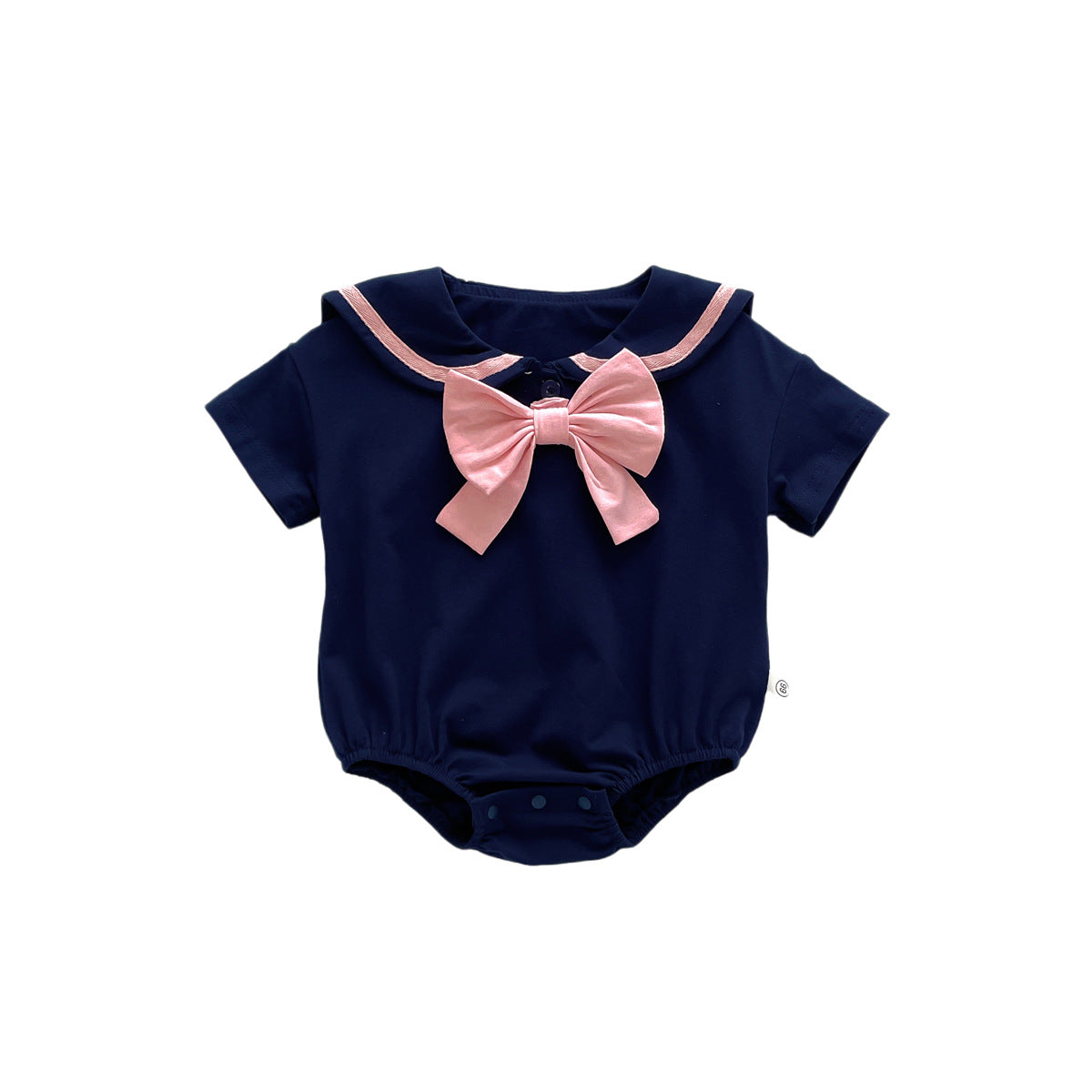 A baby summer new girl baby western-style college wind lapel bow Harbin clothes newborn triangle climbing suit - Mixbatch
