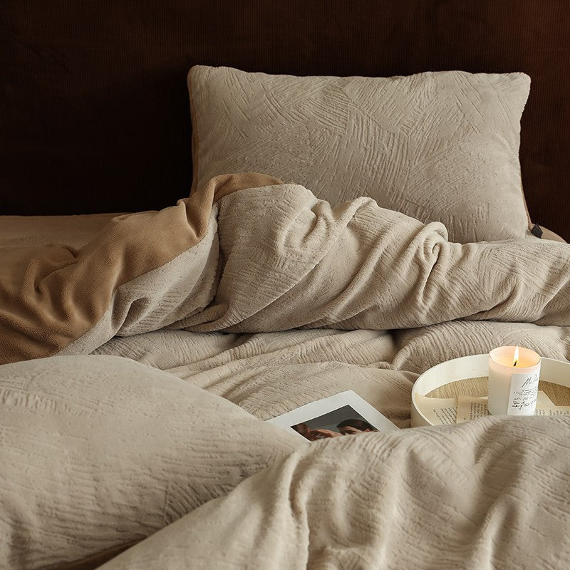 High-gram heavy milk velvet high-grade sense two-piece four-piece winter double-sided thick warm coral velvet high-end bedding 4 4.0kg - Mixbatch