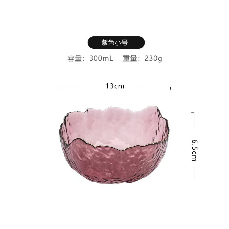 A Creative Japanese Lotus Mist Powder Glass Fruit Salad Bowl Set High Value Dessert Bowl Light Luxury Simple Household Fruit Plate