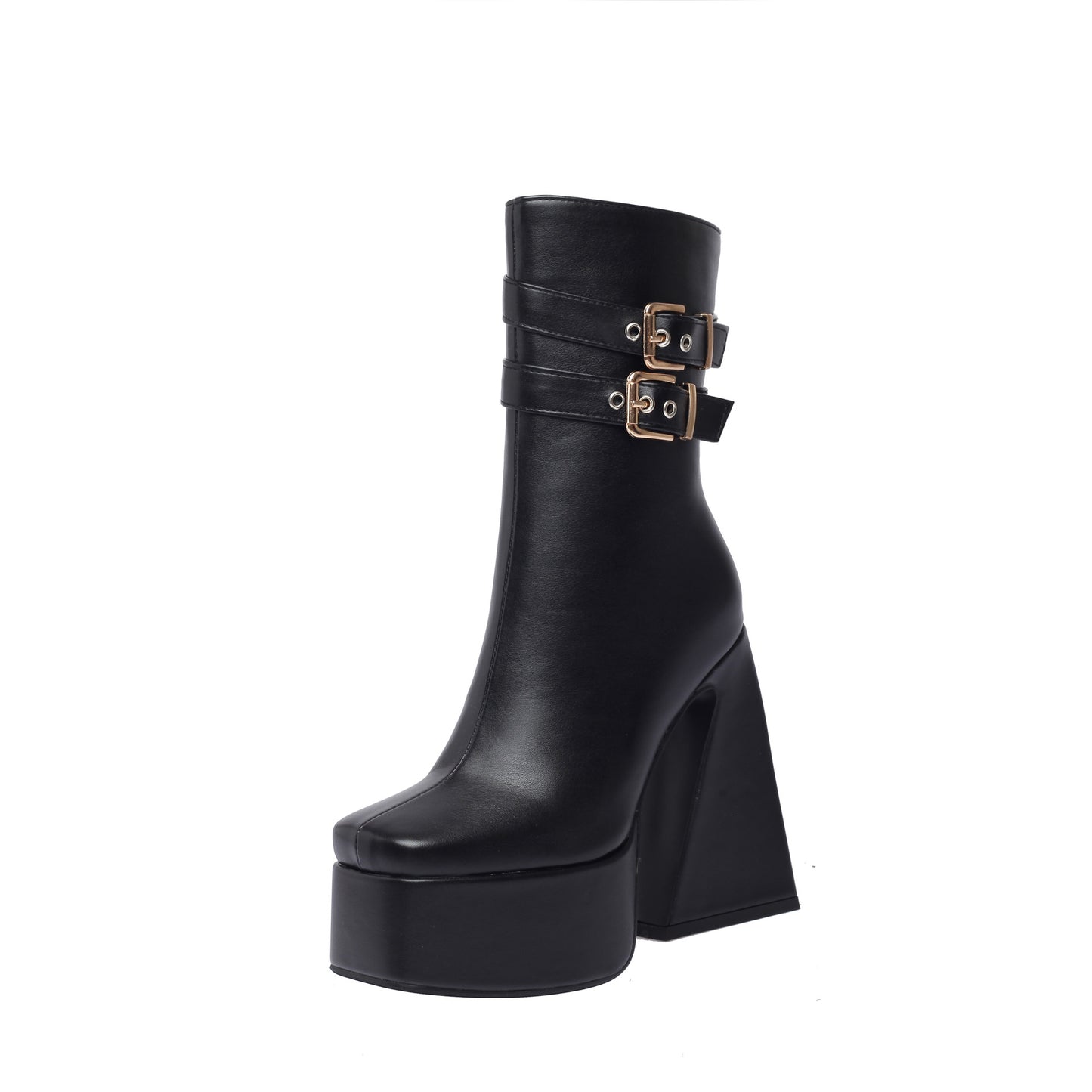 A Hollow Women's Waterproof Platform High Heel Square Head Side Zipper Fashion Boots