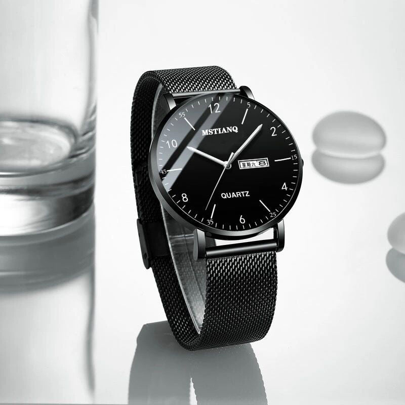 A new fashion classic watch men's trend ultra-thin business black technology semi-digital calendar quartz watch - Mixbatch