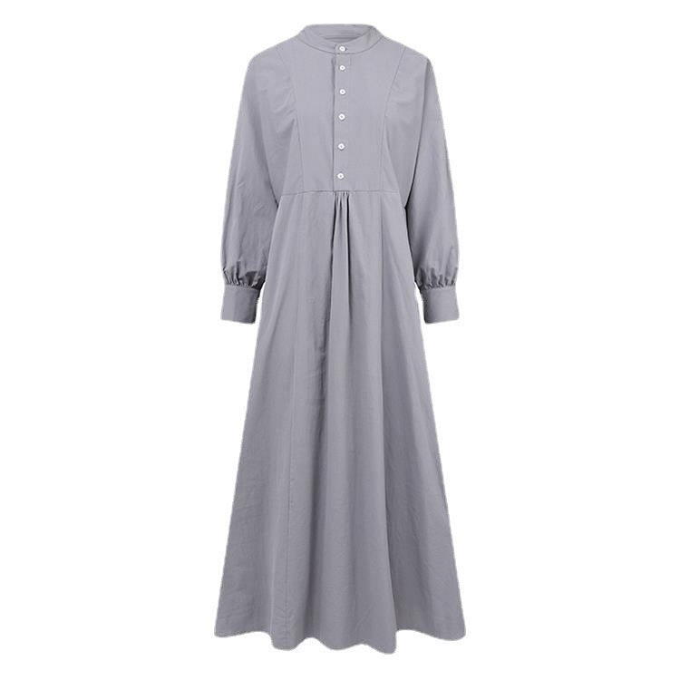 Europe, America, Central and Southeast Asia Autumn and Winter Casual National Style Retro Cardigan Crew Neck Pendulum Dress Muslim Women's Clothing - Mixbatch