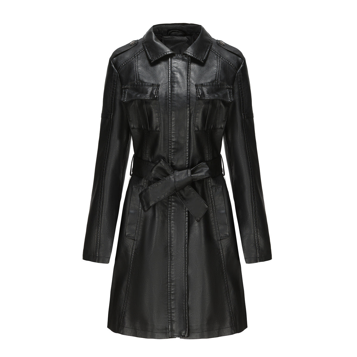 A women's long-sleeved leather jacket