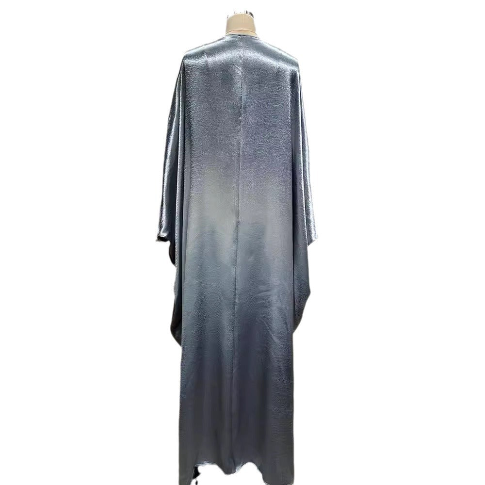New Middle East Muslim Dubai Clothing Fashion Elegant Cardigan Snowflake Satin Dress Robe - Mixbatch