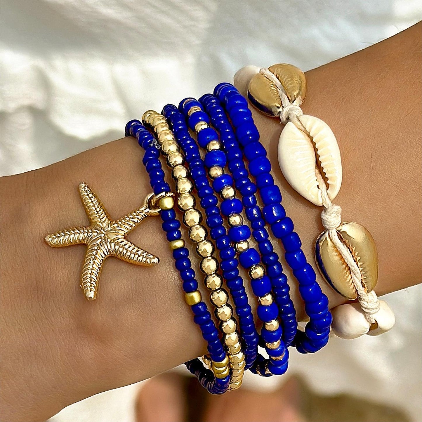 A Bohemian Resort Wind Shell Beaded Woven Bracelet Beach Wind Starfish Rice Beads - Mixbatch