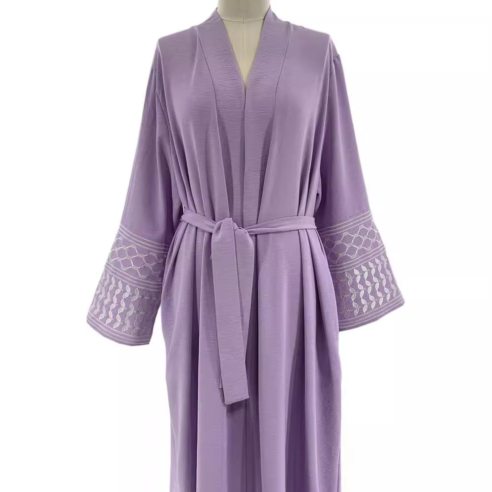 Embroidered Middle Eastern Muslim Clothing Fashion Elegant Pocket Cardigan Lace-Up Dress Robe - Mixbatch