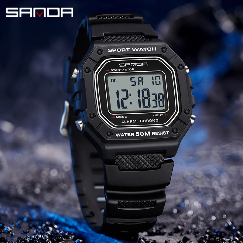 A version of swimming waterproof youth electronic watch simple alarm clock single display small square men and women, student wrist