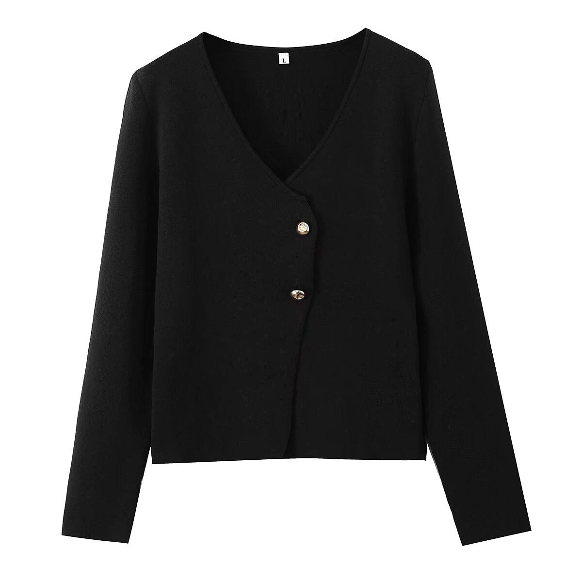 A button-down long-sleeved knit top