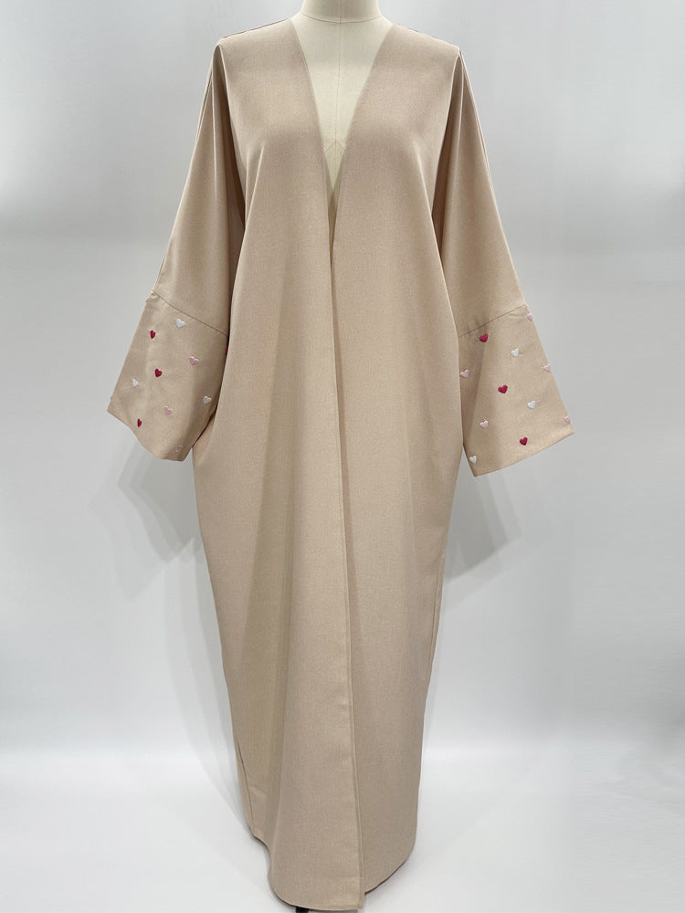 Love embroidered cardigan robe middle east muslim arabic women's dress outside draped gown embroidered - Mixbatch