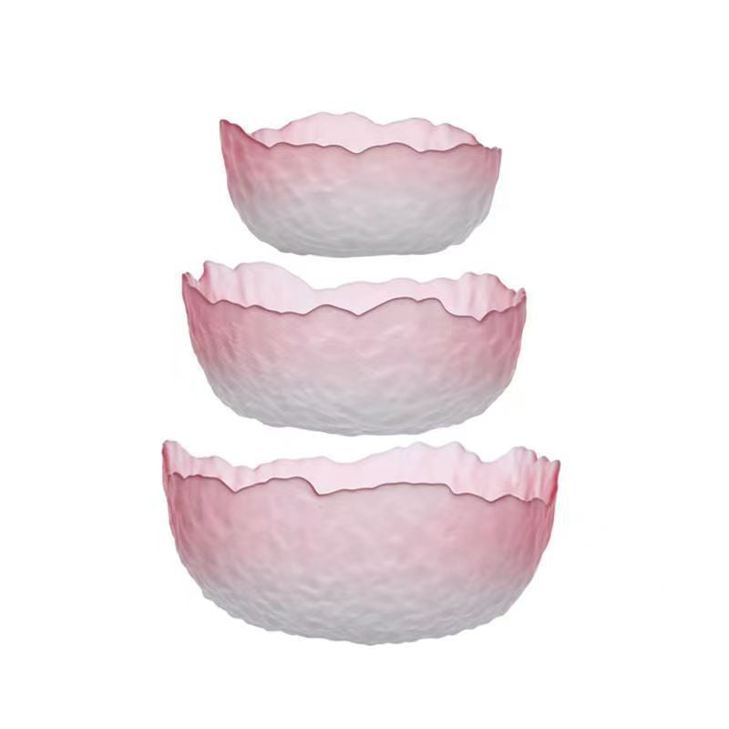 A Creative Japanese Lotus Mist Powder Glass Fruit Salad Bowl Set High Value Dessert Bowl Light Luxury Simple Household Fruit Plate